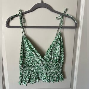 Green Floral Women's Crop Tank Top